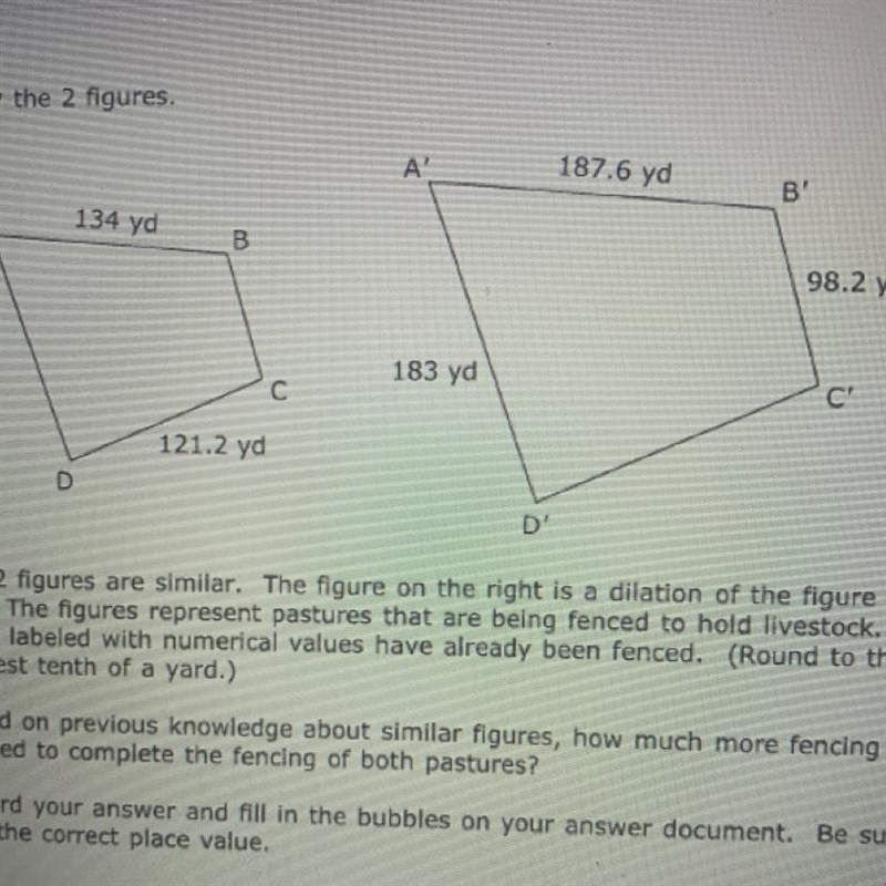 The 2 figures are similar. The figure on the right is a dilation of the figure on-example-1