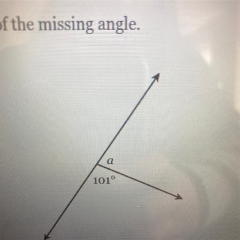 Find the measure of the missing angle Answer: a=-example-1