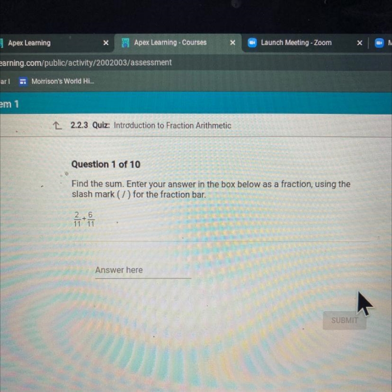 Question 1 of 10 Find the sum. Enter your answer in the box below as a fraction, using-example-1