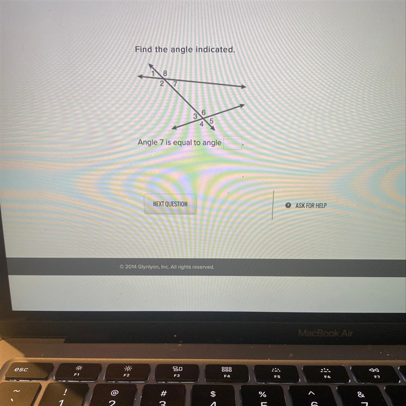 Find the angle indicated. Angle 7 is equal to angle-example-1