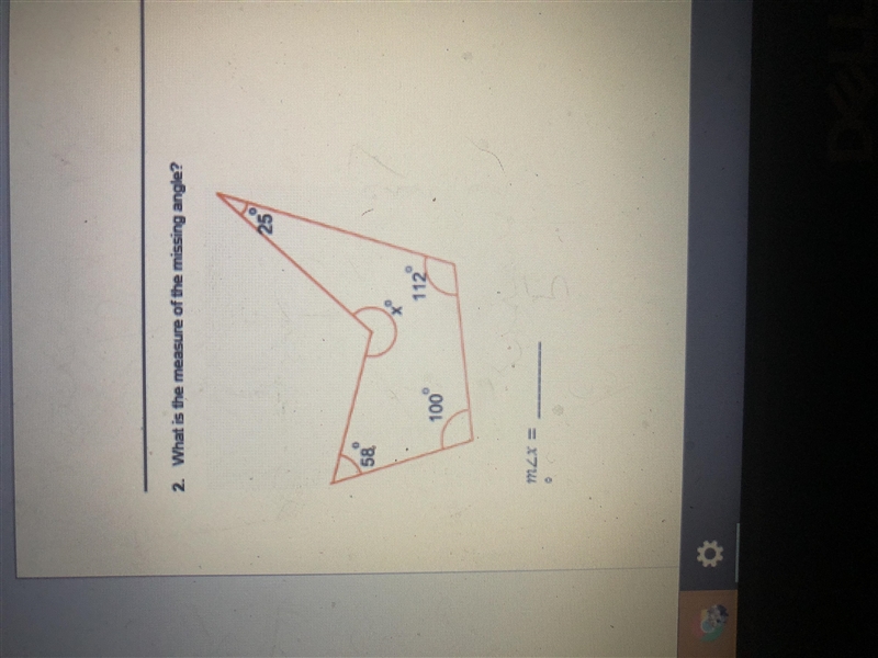 What is the measure of the missing angle 25 112 100 58 x-example-1