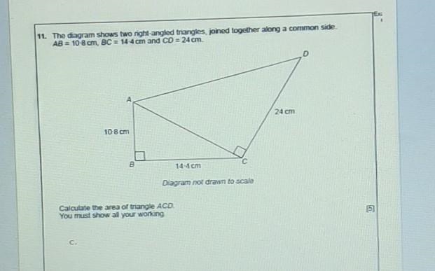 LE 11. The diagram shows two night-angled triangles, joined together along a common-example-1