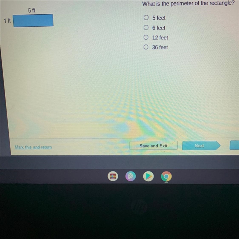 What is the perimeter of the rectangle? 5 feet 6 feet 12 feet 36 feet (Pls answer-example-1