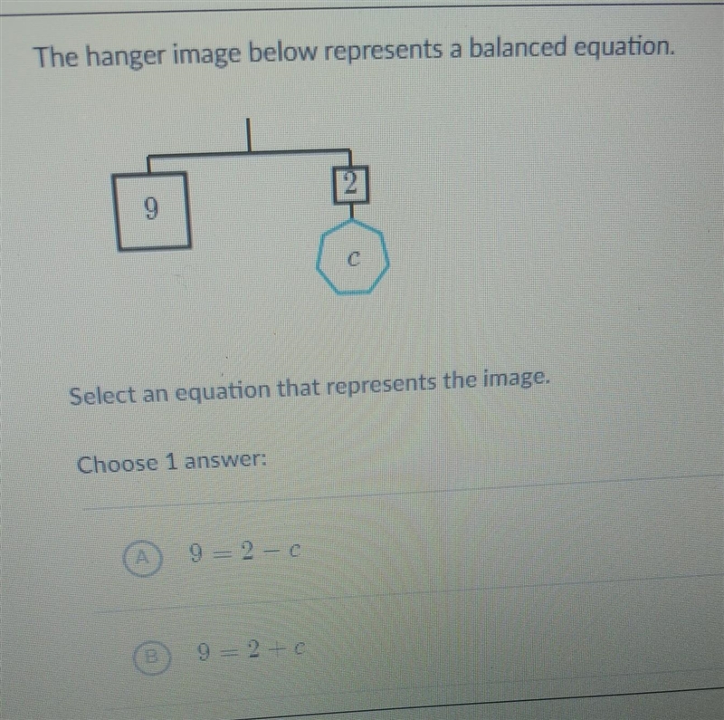 The hanger image below represents a balanced equation Select the equation that represents-example-1