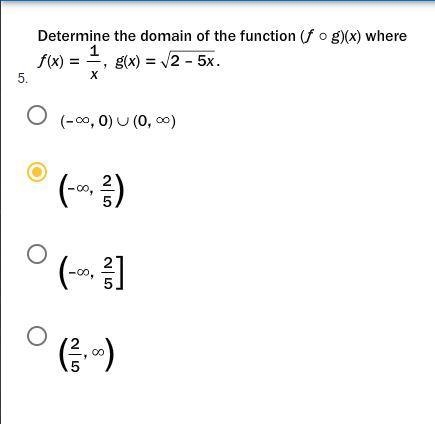 Determine the domain of the function (f o g)((x) where:-example-1