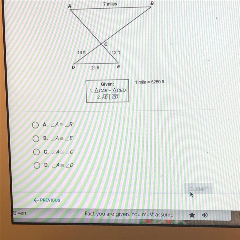 Using the diagram below, which of the following parts of the triangles are congruent-example-1