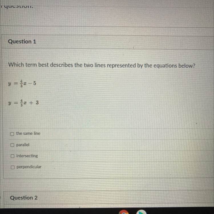 Which term best describes the two lines represented by the equations below?-example-1