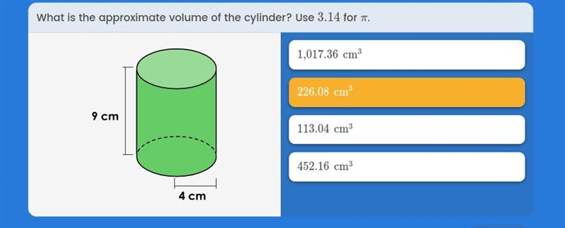 What is appropriate volume of a cylinder use 3.14-example-1