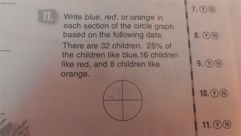 AWARDING 100 POINTS Write blue, red, or orange in each section of the circle graph-example-1