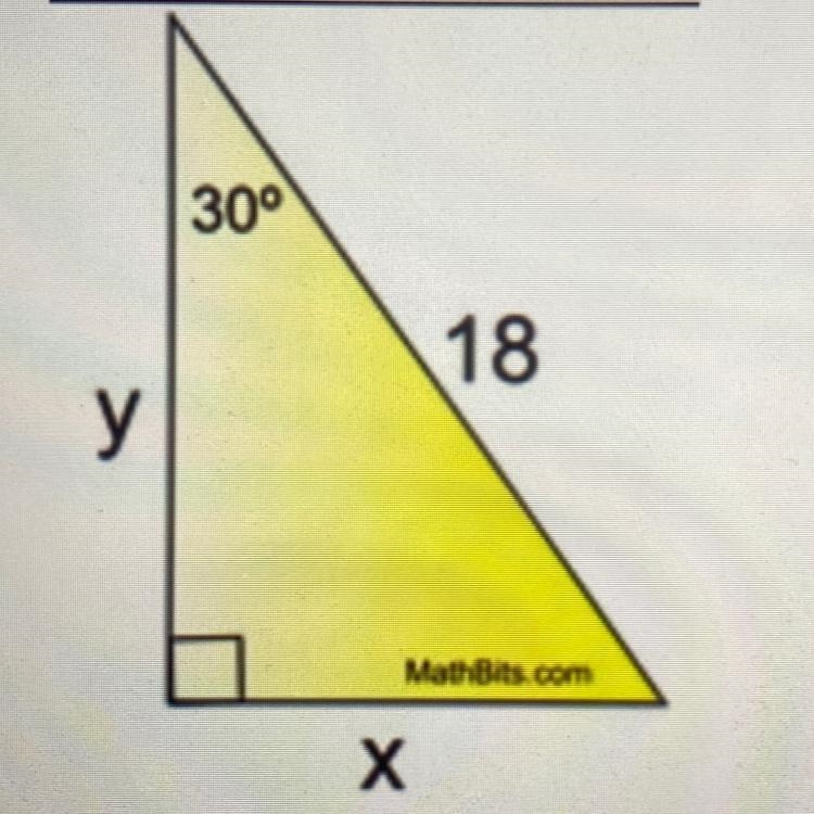 Given the following diagram, what is the value for x? A) 1 B) 9 C) 18√2 D) 18√3-example-1