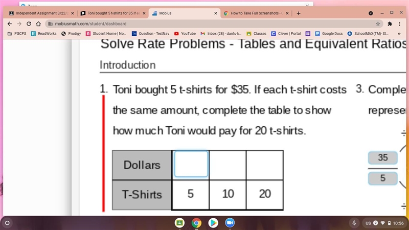 1. Toni bought 5 t-shirt for $54 . They each cost the same . Also please tell me how-example-1