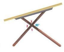 The legs of the drafting table form vertical angles. Find the measures of ∠1, ∠2 and-example-1