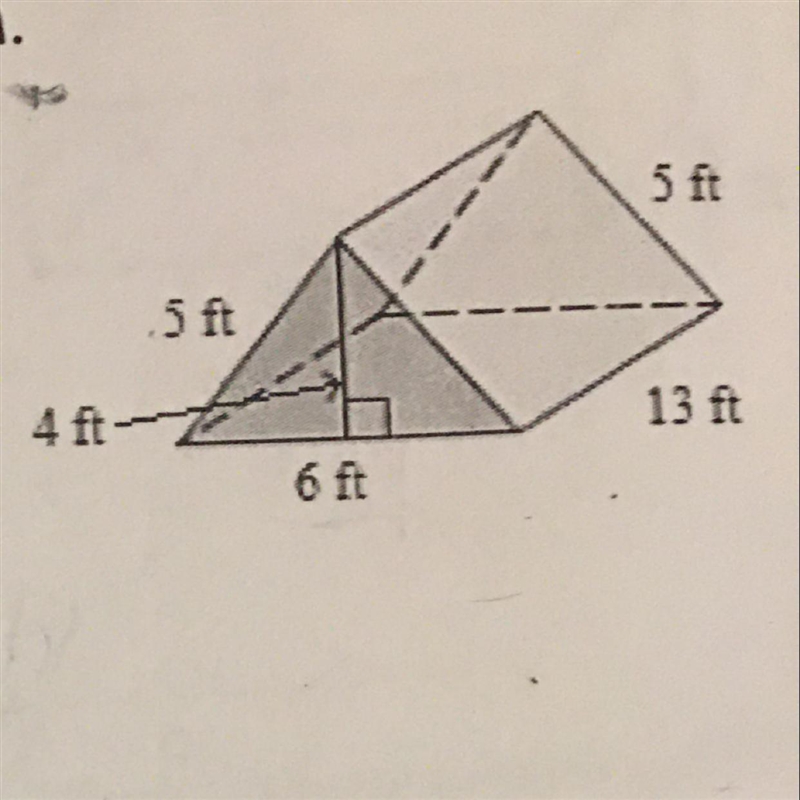 Find the surface area of the triangular prism. 5 ft 5 ft 13 ft 4 ft 6 ft-example-1