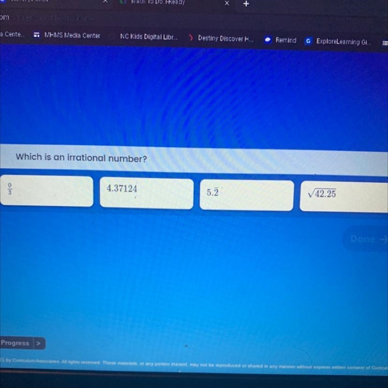 Which is an irrational number? 0/3 4.37124 5.2 /42.25-example-1