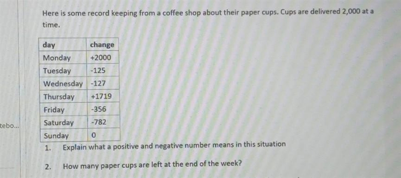 Here is some record keeping from a coffee shop about their paper cups. Cups are delivered-example-1