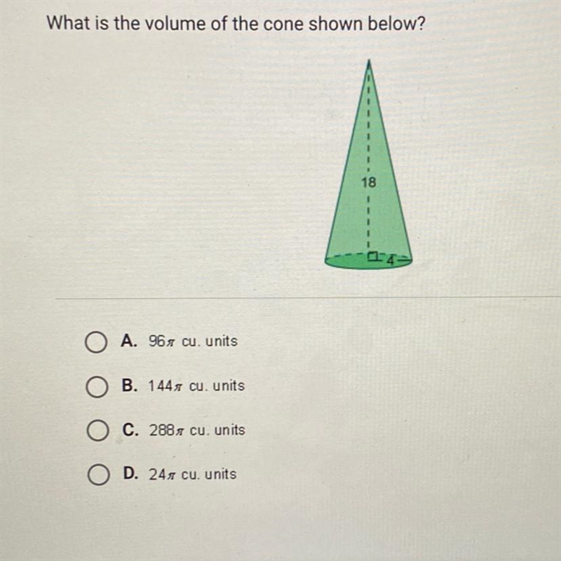 What is the volume of the cone shown below?-example-1