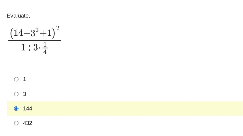 I need Help Plz A. 1 B. 3 C. 144 D. 432 Check the image-example-1