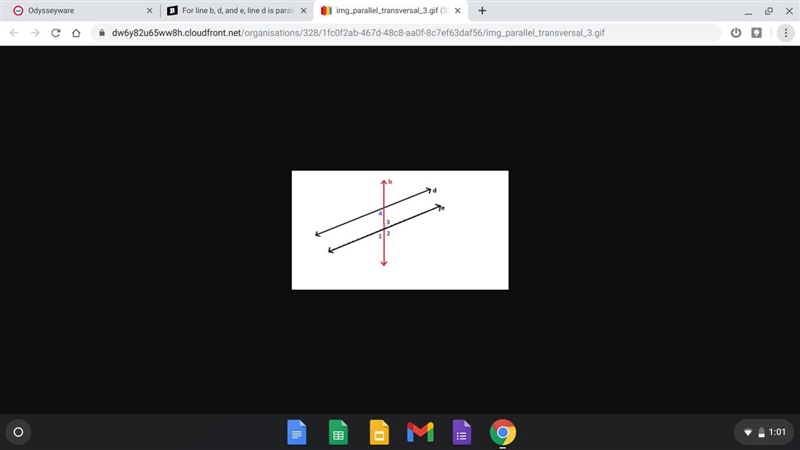 Please help! Doing online because of pandemic! For line b, d, and e, line d is parallel-example-1