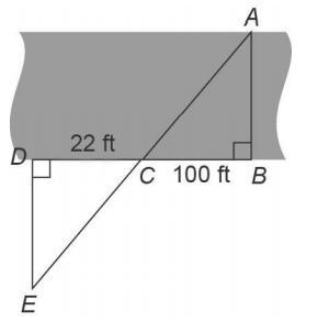 You want to find the width, AB, of a river. You walk along the edge of the river 100 ft-example-1