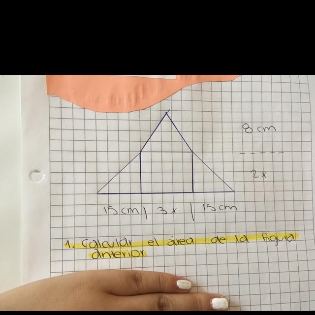 8cm 2x 15cm de la figura 1. Calcular el área anterior.-example-1