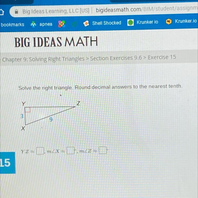 Solve the right angle . Round decimal answers to the nearest tenth-example-1