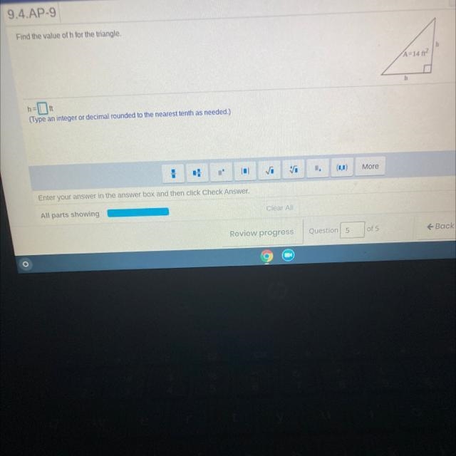 CAN SOMEONE HELP A DUMMY OUT PLZ Find the value of h for the triangle. A14 h=1 No-example-1