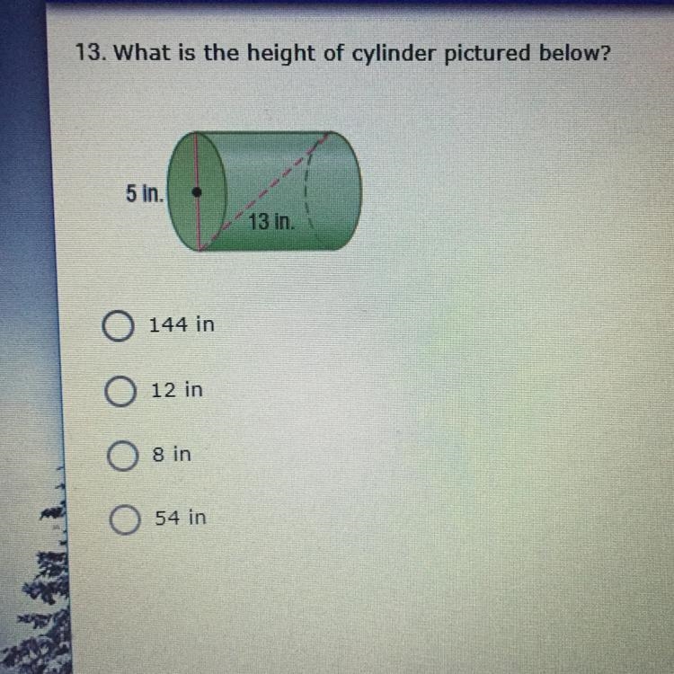 What is the height of cylinder pictured below? 144 12 8 54-example-1