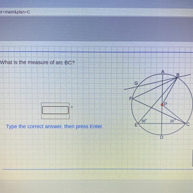 What is the measure of arc BC?-example-1