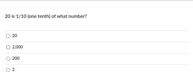 20 is 1/10 (one tenth) of what number?-example-1