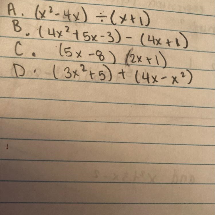 Which of these does NOT represent a polynomial when simplified??-example-1