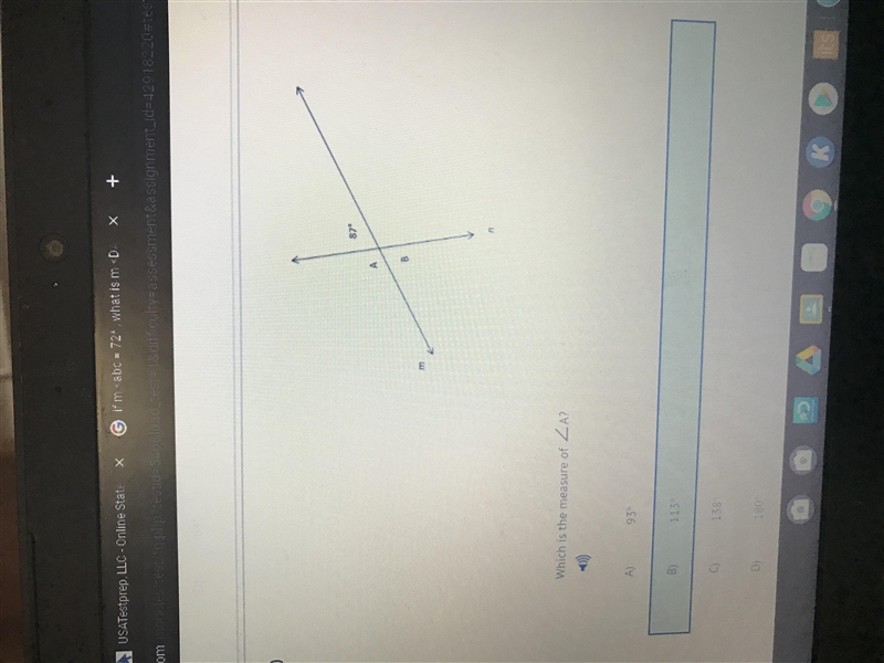 Which is the measure of A) 93* B)113* C)138* D)180*-example-1