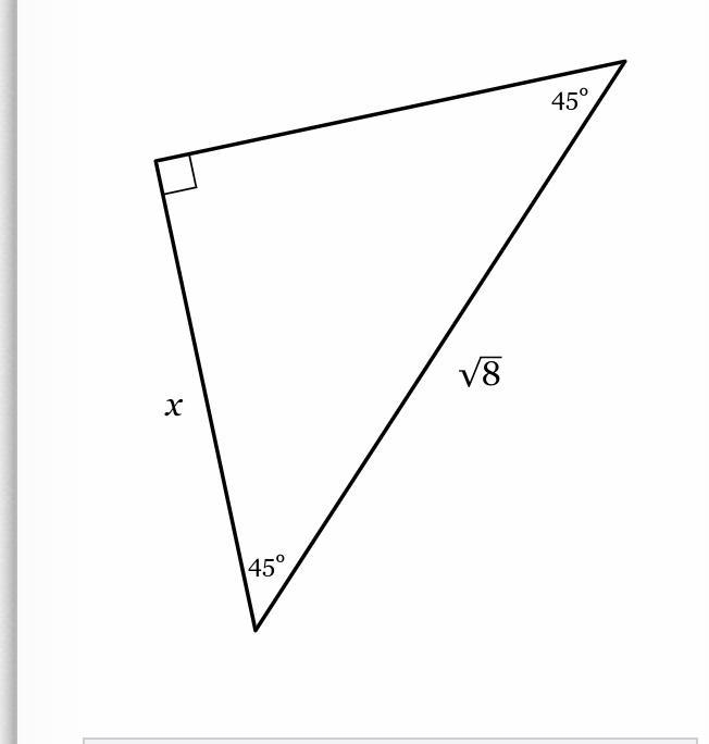 Find the length of side x in simplest radical form with a rational denominator. Thanks-example-1