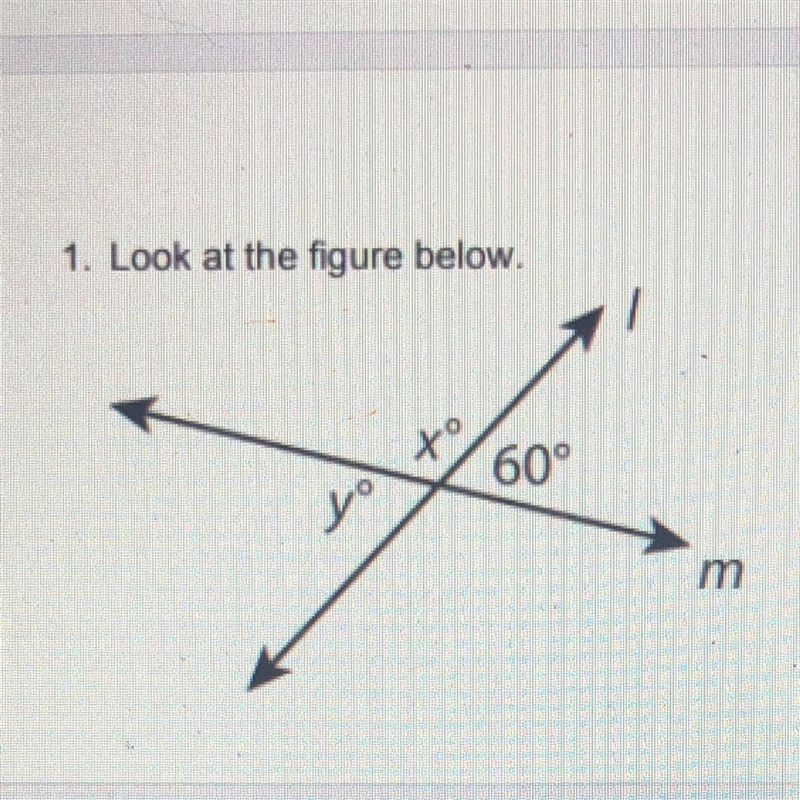 What is the relationship between the 60 degree angle and angle y? (What is the name-example-1