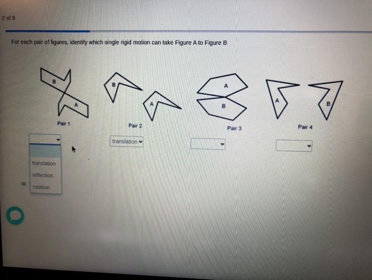 For each pair of figures, identify which single rigid motion can take Figure A to-example-1