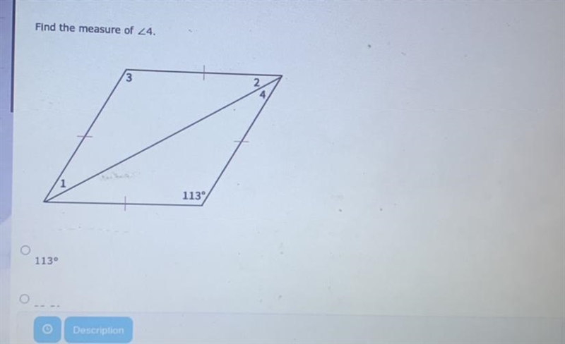 Find the measure of angle4 A.113 B. 33.5 C.67-example-1