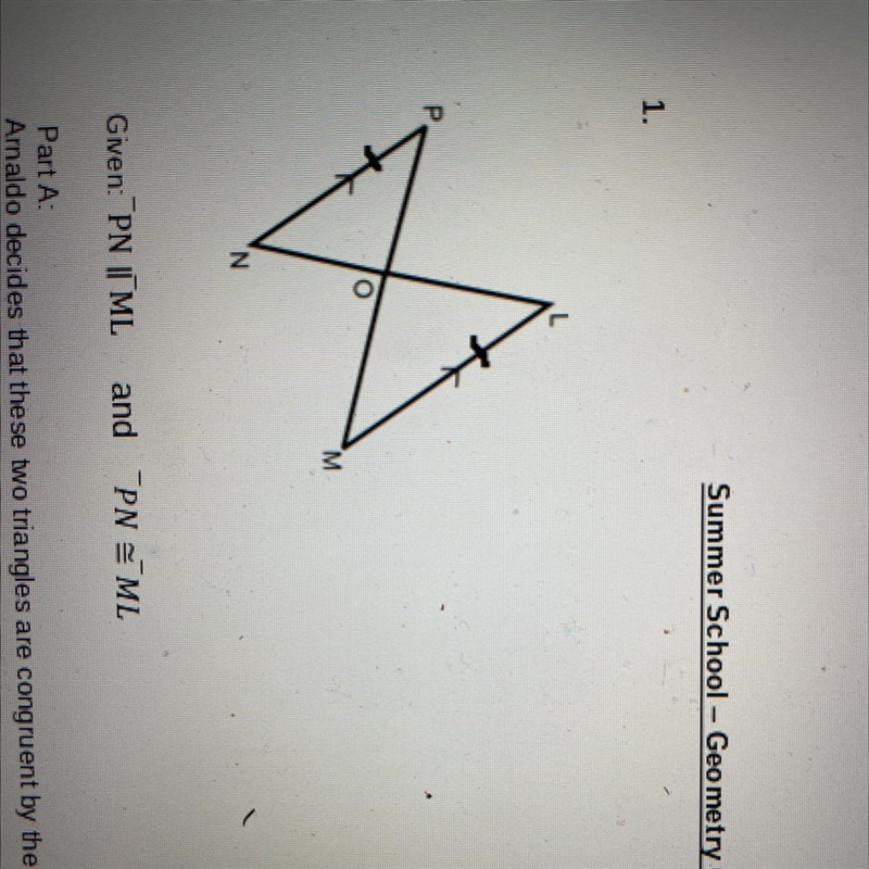 Part B: Angie claims there is an alternative way to prove these two triangles congruent-example-1