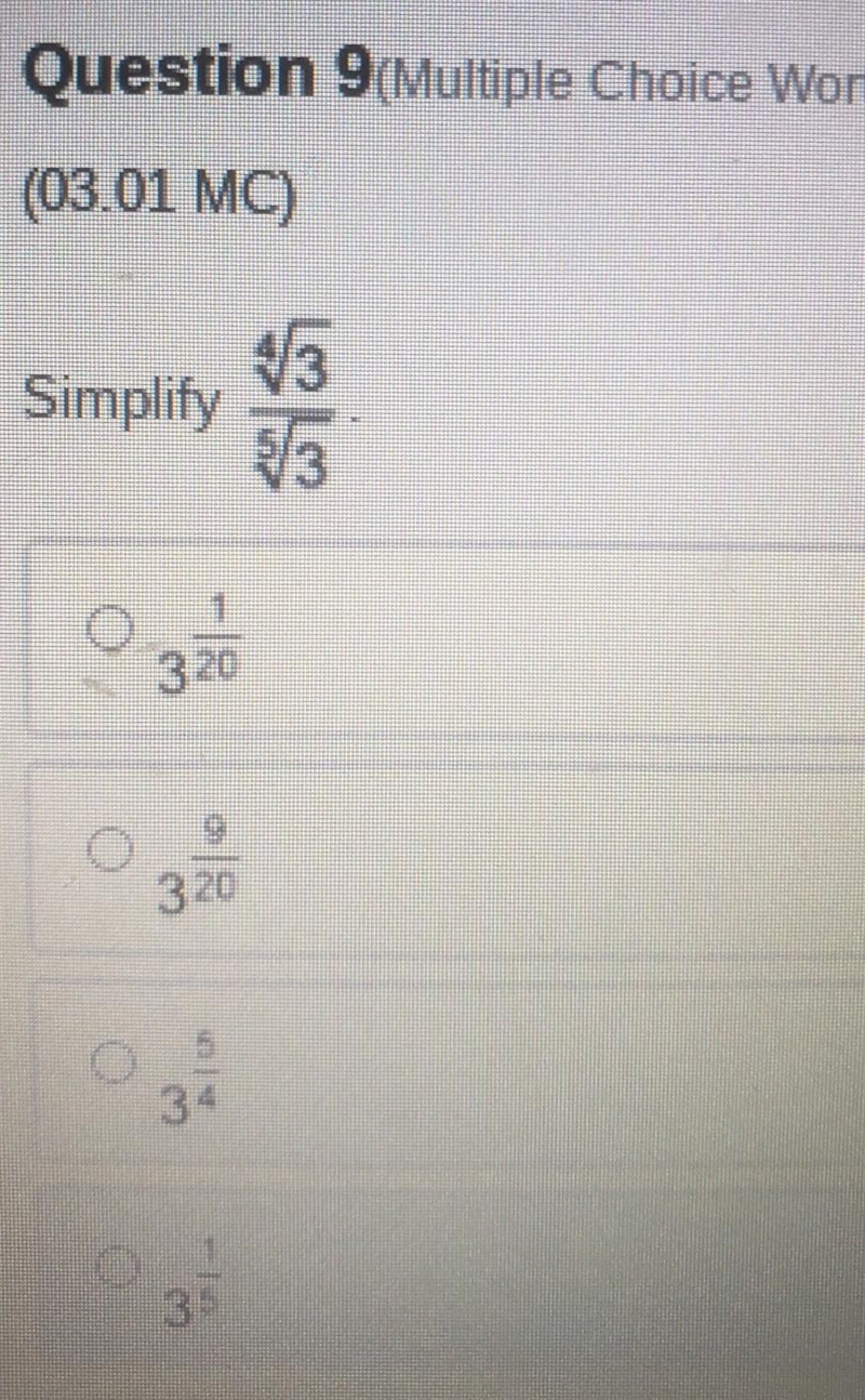 Question 9 Multiple Choice Worth 1 points) (03.01 MOO) 13 Simplify​-example-1