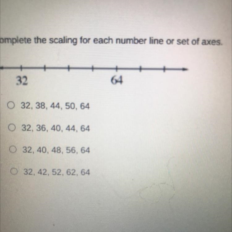 Complete the scaling for each number line or set of axes. 32 64-example-1