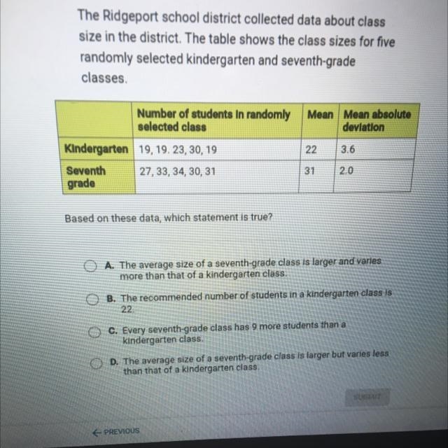 The Ridgeport school district collected data about class size in the district. The-example-1