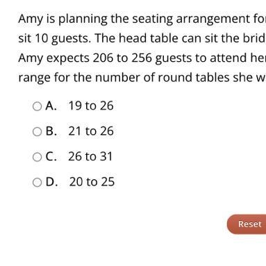 Amy is planning the seating arrangement for her wedding reception. Each round table-example-1