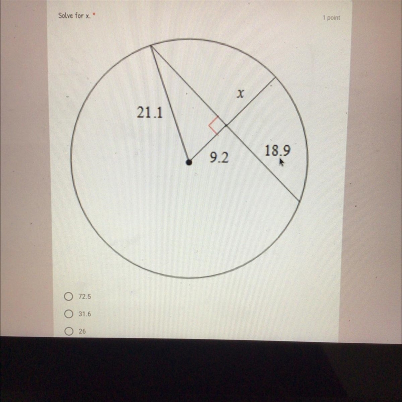 Solve for x. O 72.5 O 31.6 O 26 O 11.9-example-1