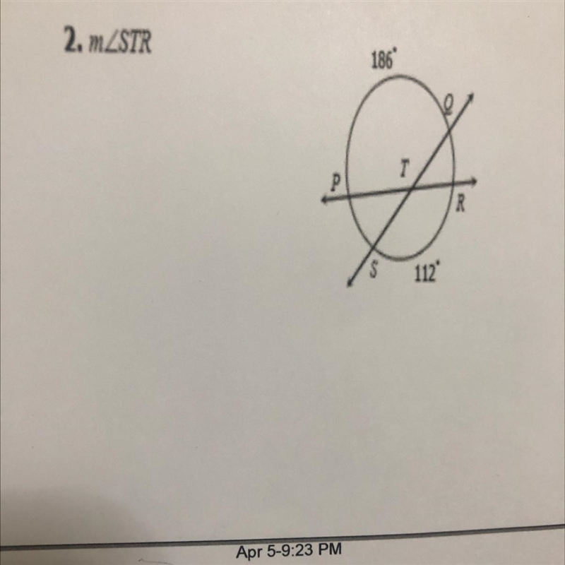 How to show full work on this one topic is angles formed by 2 chords and secants-example-1