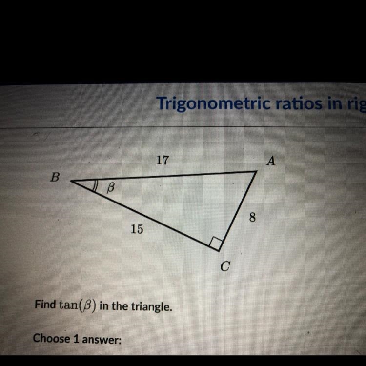 Find tan(B) in the triangle.-example-1