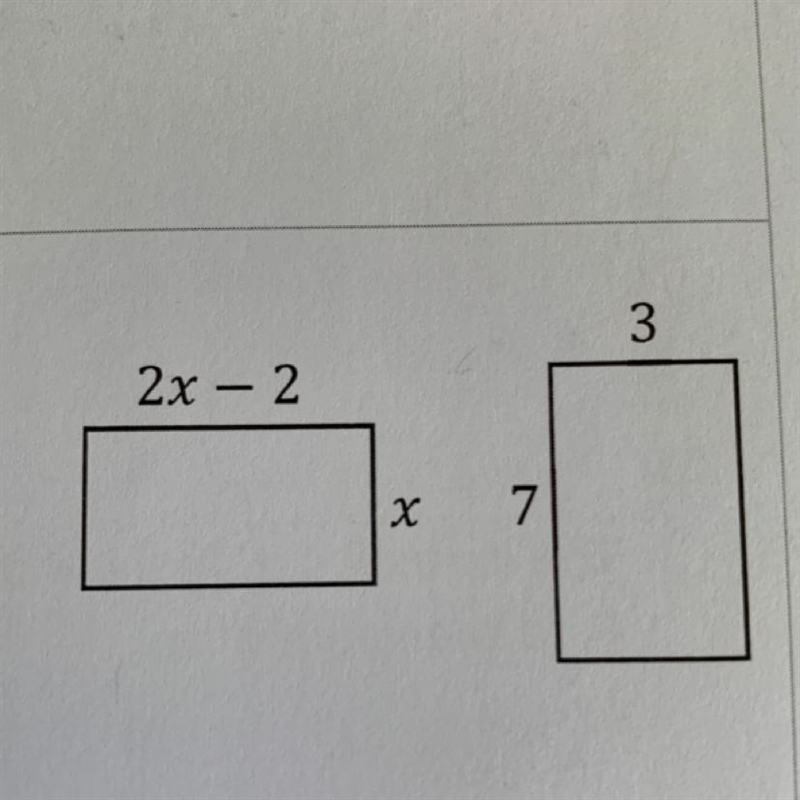 The two rectangles have the same perimeters, find the value of x.-example-1