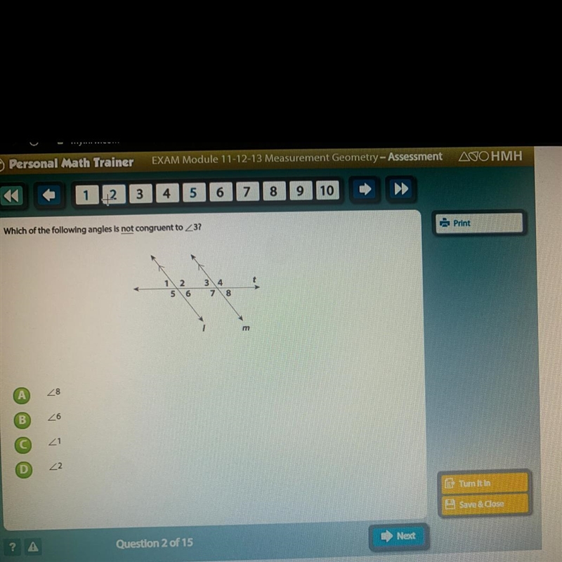 Which of the following angles is not congruent to <3-example-1