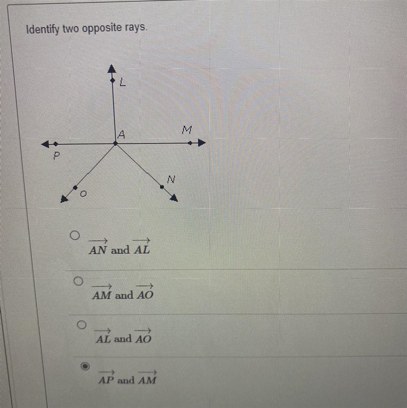 Identify two opposite rays someone please help asap-example-1