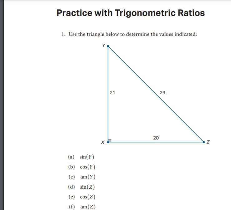 1. Use the triangle below to determine the values indicated:-example-1