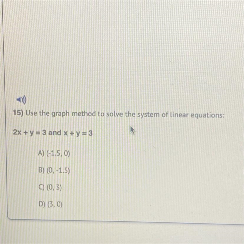 Use the graph method to solve the system of Linear equations: 2x + y = 3 and x + y-example-1