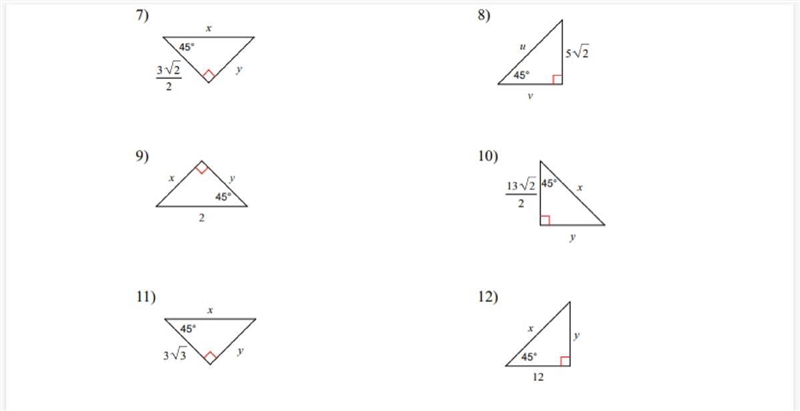 45-45-90 Right Triangles! Can somebody please help me? ASAP!!-example-1