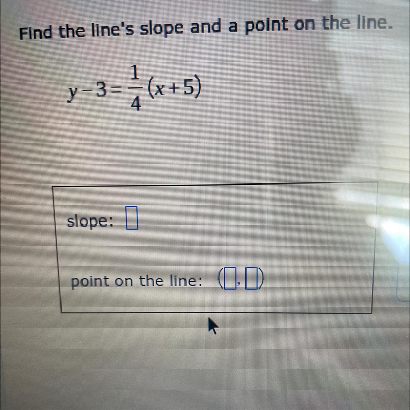 Find the line’s slope and a point line (HELP PLEASE)-example-1